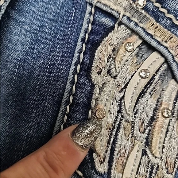 Miss Me Blue Jeans with Silver Wing Embellishments - Picture 11 of 15